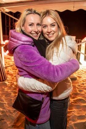 abb Franziska Hippe with Nina Ensmann as guests on the beach at 10 years Baltic Lights 2026 celebrity charity sled dog race in aid of Welthungerhilfe on the Baltic Sea between the Ahlbeck and Heringsdorf sea bridges, Friday 06 03 2026 in Heringsdorf MV Germany