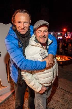abb Bernhard Bettermann and Till Demtroeder as guests on the beach at the 10th anniversary of Baltic Lights 2026 celebrity charity sled dog race in aid of Welthungerhilfe on the Baltic Sea between the Ahlbeck sea bridge and the Heringsdorf sea bridge, Friday 06 03 2026 in Heringsdorf MV Germany