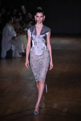 PFW Georges Hobeika Runway A model walks the runway at the Georges Hobeika show during Fashion Week in Paris, France on March 7, 2026. Photo by Julien Reynaud APS-Medias ABACAPRESS.COM Paris France  Copyright: xReynaudxJulien APS-Medias ABACAx