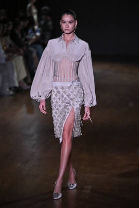 PFW Georges Hobeika Runway A model walks the runway at the Georges Hobeika show during Fashion Week in Paris, France on March 7, 2026. Photo by Julien Reynaud APS-Medias ABACAPRESS.COM Paris France  Copyright: xReynaudxJulien APS-Medias ABACAx