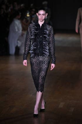 PFW Georges Hobeika Runway A model walks the runway at the Georges Hobeika show during Fashion Week in Paris, France on March 7, 2026. Photo by Julien Reynaud APS-Medias ABACAPRESS.COM Paris France  Copyright: xReynaudxJulien APS-Medias ABACAx