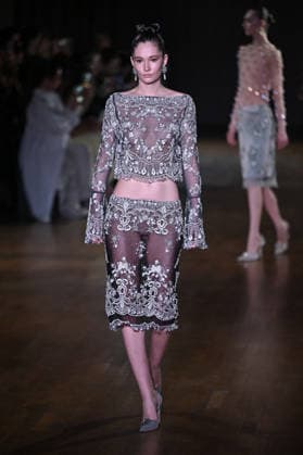 PFW Georges Hobeika Runway A model walks the runway at the Georges Hobeika show during Fashion Week in Paris, France on March 7, 2026. Photo by Julien Reynaud APS-Medias ABACAPRESS.COM Paris France  Copyright: xReynaudxJulien APS-Medias ABACAx
