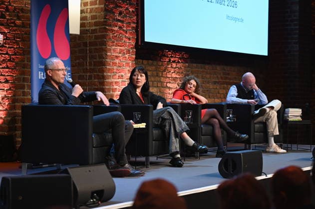 The authors Maxim Leo, l r, Dana von Suffrin, Adriana Altaras, Nicolas van Veen read and speak at Lit Cologne, the international literary festival on the subject of My Jewish Family