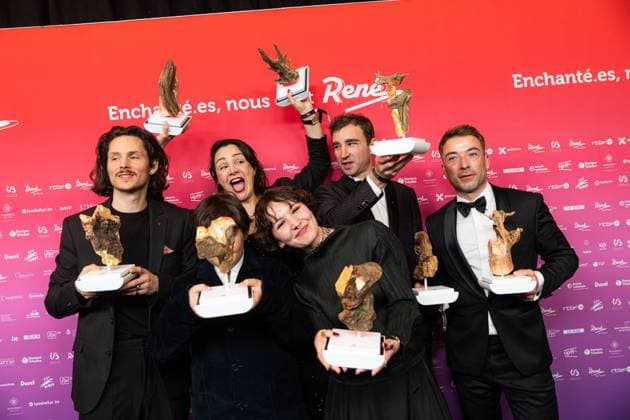 Multiple winner On vous croit team pose for the photographer at the 15th edition of the Rene du Cinema film awards ceremony, Saturday 07 March 2026, in Brussels. The awards are rewarded to movies of Belgian French-speaking producers.  EMILExWINDAL 166821887