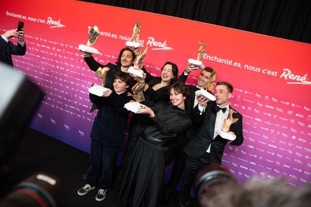Multiple winner On vous croit team pose for the photographer at the 15th edition of the Rene du Cinema film awards ceremony, Saturday 07 March 2026, in Brussels. The awards are rewarded to movies of Belgian French-speaking producers.  EMILExWINDAL 166821903