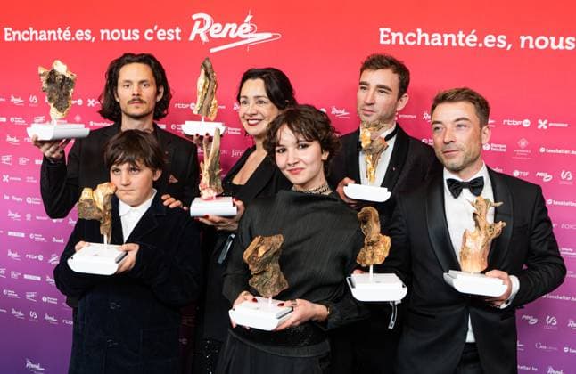 Multiple winner On vous croit team pose for the photographer at the 15th edition of the Rene du Cinema film awards ceremony, Saturday 07 March 2026, in Brussels. The awards are rewarded to movies of Belgian French-speaking producers.  EMILExWINDAL 166821908