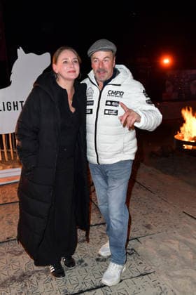 Till Demtroeder with his wife Julia Demtroeder at the BALTIC LIGHTS WARM UP 2026 charity sled dog race in Heringsdorf on Usedom on 07 03 2026