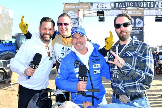 Matthias Killing, Sascha Vollmer, Till Demtroeder and Alec Voelkel at the BALTIC LIGHTS 2026 Charity Schilttenhunderrennen in Heringsdorf on Usedom on 07 03 2026