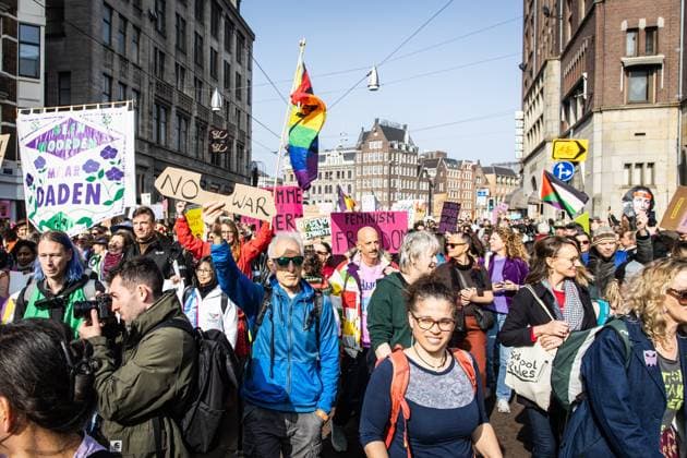 AMSTERDAM - Participants in the Feminist March march through Amsterdam s city center. Their protest draws attention to the deteriorating position of women and marginalized groups in the Netherlands and worldwide. DINGENA MOL ANP netherlands out - belgium out  Copyright: xx x552768830x originalFilename: 552768830.jpg