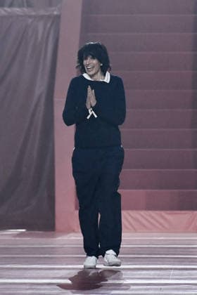PFW - Lacoste Runway in Paris FA Greek-US fashion designer Pelagia Kolotouros cheers the attendees at the end of the runway for the Lacoste collection as part of Paris Fashion Week in Paris, on March 8, 2026. Photo by Firas Abdullah ABACAPRESS.COM Paris Ile-de-France France  Copyright: xAbdullahxFiras ABACAx