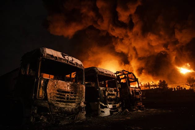 Fire breaks out in Shahran oil depot following US and Israeli attacks in Tehran TEHRAN, IRAN - MARCH 8: Fire breaks out at the Shahran oil depot after US and Israeli attacks, leaving numerous fuel tankers and vehicles in the area unusable in Tehran, Iran on March 8, 2026. Hassan Ghaedi Anadolu Tehran Iran. Editorial use only. Please get in touch for any other usage.  Copyright: x2026xAnadoluxHassanxGhaedix