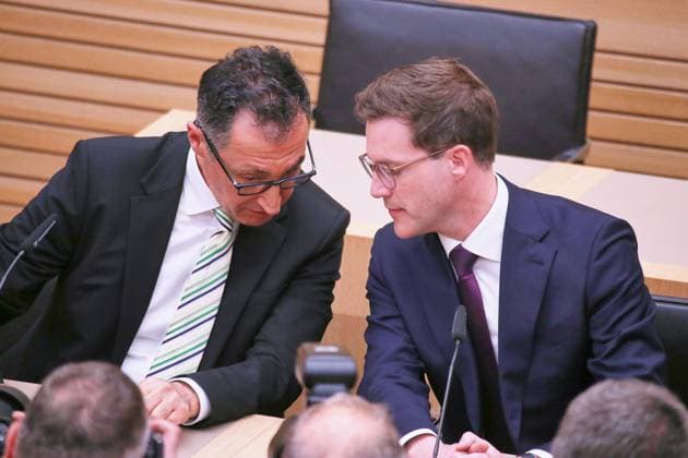 Stuttgart, Baden-Württemberg, Deutschland, 08.03.2026: Landtag: Landtagswahl 2026: Cem Özdemir, Grüne, und Manuel Hagel, CDU, in der Landespressekonferenz am Wahlabend *** Stuttgart, Baden Württemberg, Germany, 08 03 2026 State parliament State parliament election 2026 Cem Özdemir, Greens, and Manuel Hagel, CDU, at the state press conference on election evening Copyright: xdtsxNachrichtenagenturx dts_109999