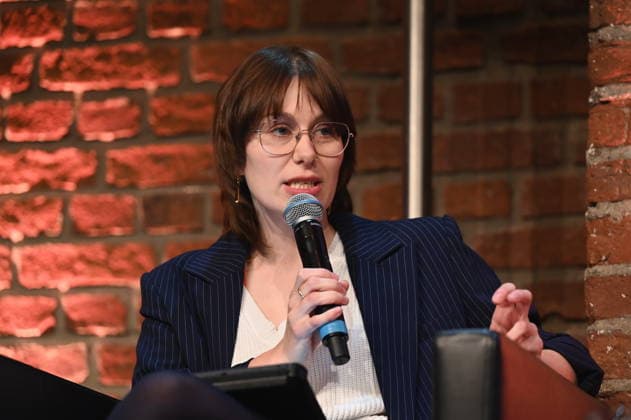 Presenter and author Emily Grunert reads and speaks at Lit Cologne, the international literature festival