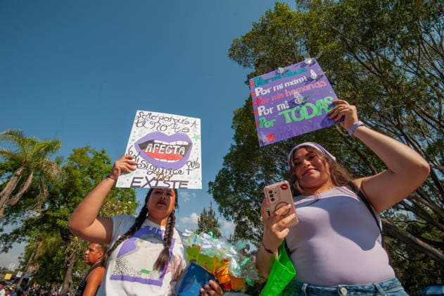 Mexico International Women™s Day Women lift placards while taking part during a demonstration in Queretaro to commemorate the International Women s Day to demand equality gender and women s rights. Thousands of women around the world are joining the global International Women s Day strike. on March 8, 2026 in Queretaro, Mexico. (Photo by Jose Carrera Eyepix Group) Copyright: xJosexCarrera xEyepixxGroupx JFC_08032026_177639