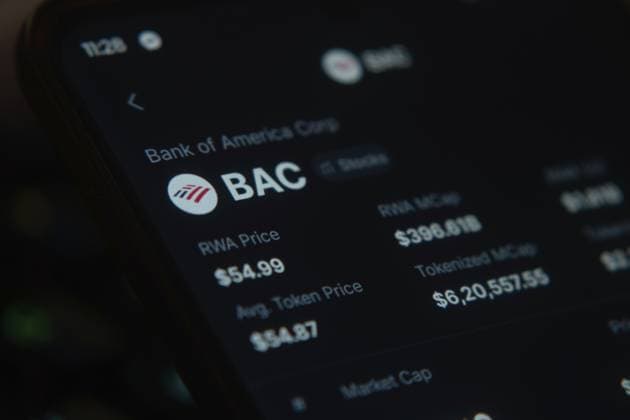 Die Aktienkurse der Bank of America werden auf einer modernen, dunklen Handelsoberfläche angezeigt Bank of America stock prices shown on a modern, dark trading interface Copyright: imageBROKER MdxMamunxMiah iblmia16812441.jpg