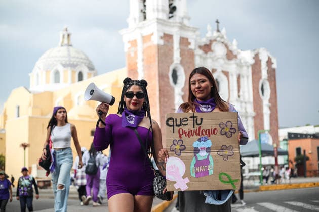 Women Join Global Strike for International Women s Day Women taking part during a rally marking the International Women s Day to demand women rights. on March 8, 2026 in Tlaxcala, Mexico. (Photo by Essene Hernandez Eyepix Group) Copyright: xEssenexHernandezx xEyepixxGroupx EH_08032026_177736
