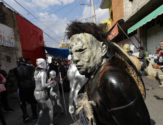Traditional Xinacates Festival in San Nicolas de Los Ranchos Inhabitants of San Nicolas de los Ranchos whit their bodies panted dancing on the streets during the traditional Xinacates festival, also known as the Festival of the Painted, where they perform dances as an offering for the start of the crops and to obtain a good harvest in the municipality of San Nicolas de los Ranchos located on the slopes of the Popocatepetl volcano. on March 8, 2026 in San Nicolas de Los Ranchos, Mexico. (Photo by Ian Robles Eyepix Group) Copyright: xIanxRobles xEyepixxGroupx EL_08032026_177776JPEG