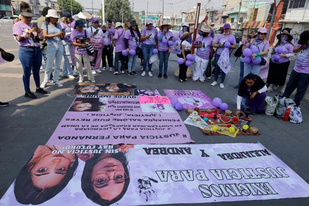 March 8, 2026, ChimalhuacaN, State Of Mexico, Mexico: Mothers and relatives of victims of disappearance and femicide gathered beneath the statue of the Chimalli Warrior after marching to the municipal seat of Chimalhuacan in the State of Mexico to demand justice and punishment for the perpetrators, on the occasion of International Women s Day in Mexico. According to the United Nations, International Women s Day is commemorated in many countries around the world. When women from all continents, often separated by national borders and ethnic, linguistic, cultural, economic and political differences, come together on this day, they can contemplate a tradition of no less than ninety years of struggle for equality, justice, peace and developme - ZUMAs197 20260308_aaa_s197_505 Copyright: xGerardoxVieyrax