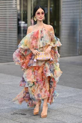 PFW Zimmermann Outside Arrivals Heart Evangelista arriving at the Zimmermann show during Fashion Week in Paris, France on March 9, 2026. Photo by Julien Reynaud APS-Medias ABACAPRESS.COM Paris France  Copyright: xReynaudxJulien APS-Medias ABACAx