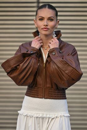 PFW Zimmermann Outside Arrivals Thylane Blondeau arriving at the Zimmermann show during Fashion Week in Paris, France on March 9, 2026. Photo by Julien Reynaud APS-Medias ABACAPRESS.COM Paris France  Copyright: xReynaudxJulien APS-Medias ABACAx