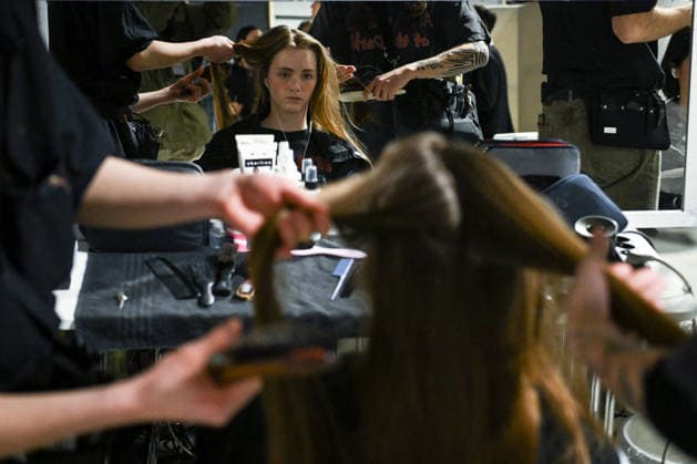 PFW - Backstage of Shiatzy Chen Runway in Paris FA A model gets prepared before the runway for the Shiatzy Chen collection as part of Paris Fashion Week in Paris, on March 9, 2026. Photo by Firas Abdullah ABACAPRESS.COM Paris Ile-de-France France  Copyright: xAbdullahxFiras ABACAx