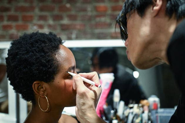 PFW - Backstage of Shiatzy Chen Runway in Paris FA A model gets prepared before the runway for the Shiatzy Chen collection as part of Paris Fashion Week in Paris, on March 9, 2026. Photo by Firas Abdullah ABACAPRESS.COM Paris Ile-de-France France  Copyright: xAbdullahxFiras ABACAx