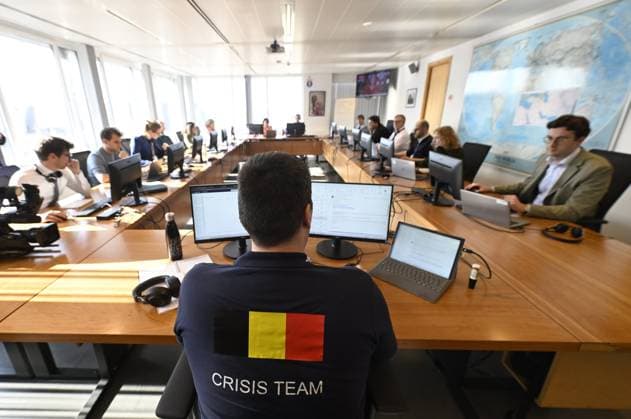 King Philippe visits the Crisis Centre of the SPF-FOD BRUSSELS, BELGIUM - MARCH 09 : King Philippe visits the Crisis Centre of the SPF-FOD. Foreign Affairs to facilitate the registration of Belgian real estate in Moyen-Orient and to contribute to the return of new partners and cooperation with Belgian diplomatic posts and defense services. During your visit, you will be informed about the current situation in the consular situation and the developments in the region regarding your geographic plan. It is accompanied by Maxime Prevot (Minister for Foreign Affairs) on March 9, 2026 in Brussels, Belgium, 09 03 2026 Brussels Belgium  Copyright: xDidierxLebrunx