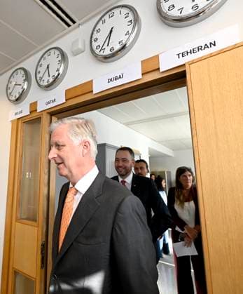 King Philippe visits the Crisis Centre of the SPF-FOD BRUSSELS, BELGIUM - MARCH 09 : King Philippe visits the Crisis Centre of the SPF-FOD. Foreign Affairs to facilitate the registration of Belgian real estate in Moyen-Orient and to contribute to the return of new partners and cooperation with Belgian diplomatic posts and defense services. During your visit, you will be informed about the current situation in the consular situation and the developments in the region regarding your geographic plan. It is accompanied by Maxime Prevot (Minister for Foreign Affairs) on March 9, 2026 in Brussels, Belgium, 09 03 2026 Brussels Belgium  Copyright: xDidierxLebrunx