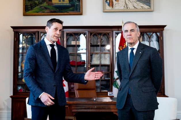 March 9, 2026, Ottawa, On, Canada: Premier of Prince Edward Island Rob Lantz, left, speaks as he meets with Prime Minister Mark Carney in his office in Ottawa on Monday, March 9, 2026. Ottawa Canada  - ZUMAc35_ 20260309_zaf_c35_004 Copyright: xSpencerxColbyx