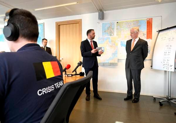 King Philippe visits the Crisis Centre of the SPF-FOD BRUSSELS, BELGIUM - MARCH 09 : King Philippe visits the Crisis Centre of the SPF-FOD. Foreign Affairs to facilitate the registration of Belgian real estate in Moyen-Orient and to contribute to the return of new partners and cooperation with Belgian diplomatic posts and defense services. During your visit, you will be informed about the current situation in the consular situation and the developments in the region regarding your geographic plan. It is accompanied by Maxime Prevot (Minister for Foreign Affairs) on March 9, 2026 in Brussels, Belgium, 09 03 2026 Brussels Belgium  Copyright: xDidierxLebrunx