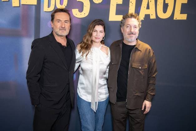 Crime Du 3eme Etage Premiere - Paris Gilles Lellouche, Laetitia Casta and Guillaume Gallienne attend the photocall for the premiere of Crime Du 3eme Etage held at the Pathe Wepler in Paris, France on March 9, 2026. Photo by David Boyer ABACAPRESS.COM Paris France  Copyright: xBoyerxDavid ABACAx