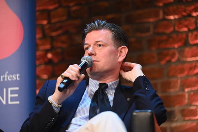 Author Lenz Koppelstätter reads and speaks at Lit Cologne, the international literature festival