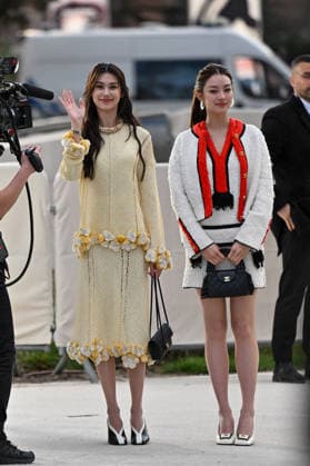 PFW Chanel Outside Arrivals Lorena Lalina Schuett and Miu Natsha Taechamongkalapiwat arriving at the Chanel show during Fashion Week in Paris, France on March 9, 2026. Photo by Julien Reynaud APS-Medias ABACAPRESS.COM Paris France  Copyright: xReynaudxJulien APS-Medias ABACAx