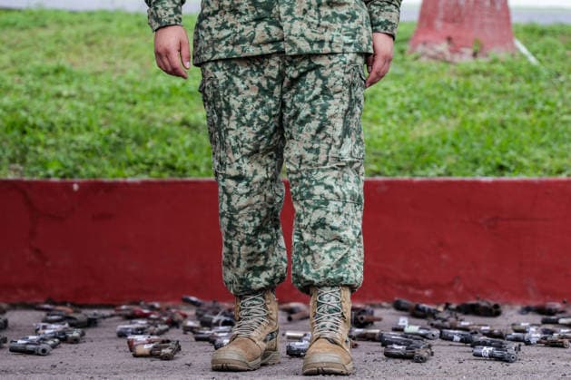 Mexican Army destroys seized weapons in Sinaloa SINALOA, MEXICO - MARCH 09: The Mexican Army destroy 610 long guns and 92 handguns, as well as 5,013 magazines and 316,036 rounds of ammunition during an official ceremony at the 9th Military Zone in Sinaloa, Mexico, on March 09, 2026. These weapons were seized from organized crime during recent federal operations in Sinaloa. Among the destroyed weapons were Colt 1911 pistols with gold embellishments that may have belonged to drug traffickers. Weapons seizures have increased in recent months due to the greater military presence in Sinaloa amid the ongoing conflict between internal factions of the Sinaloa Cartel. Jesus Verdugo Anadolu Sinaloa Mexico. Editorial use only. Please get in touch fo  Copyright: x2026xAnadoluxJesusxVerdugox