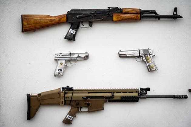 Mexican Army destroys seized weapons in Sinaloa SINALOA, MEXICO - MARCH 09: The Mexican Army destroy 610 long guns and 92 handguns, as well as 5,013 magazines and 316,036 rounds of ammunition during an official ceremony at the 9th Military Zone in Sinaloa, Mexico, on March 09, 2026. These weapons were seized from organized crime during recent federal operations in Sinaloa. Among the destroyed weapons were Colt 1911 pistols with gold embellishments that may have belonged to drug traffickers. Weapons seizures have increased in recent months due to the greater military presence in Sinaloa amid the ongoing conflict between internal factions of the Sinaloa Cartel. Jesus Verdugo Anadolu Sinaloa Mexico. Editorial use only. Please get in touch fo  Copyright: x2026xAnadoluxJesusxVerdugox