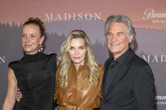 March 9, 2026, New York, United States: (L-R) Christina Voros, Michelle Pfeiffer and Kurt Russell attend Paramount+ s The Madison New York Premiere at Jazz at Lincoln Center on March 09, 2026 in New York City. New York United States  - ZUMAs197 20260309_aaa_s197_287 Copyright: xRonxAdarx
