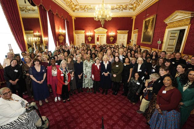 Women of the World reception at James s Palace Queen Camilla (centre front), President of Women of the World (WOW), stands with Jude Kelly (front centre-left), founder of Women of the World (WOW) and other guests during a reception at St James s Palace, London, to mark International Women s Day and the fifteenth year of WOW. Women of the World is a global alliance of partners, working together to drive an equal and inclusive future for women, girls and non-binary people. Picture date: Tuesday March 10, 2026., Credit:Aaron Chown Avalon UK, London Copyright: xAaronxChownx xAvalonx 1081734614