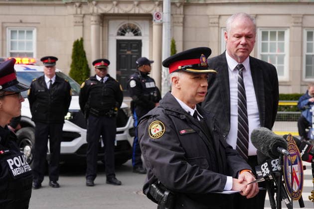 March 10, 2026, Toronto, On, CANADA: Deputy chief Frank Barredo, of the Toronto Police Service, speaks outside the U.S. consulate during a news conference as Chief superintendent Chris Leather, right, officer in charge of criminal operations for the RCMP looks on in Toronto on Tuesday March 10, 2026. Toronto CANADA  - ZUMAc35_ 20260310_zaf_c35_026 Copyright: xFrankxGunnx