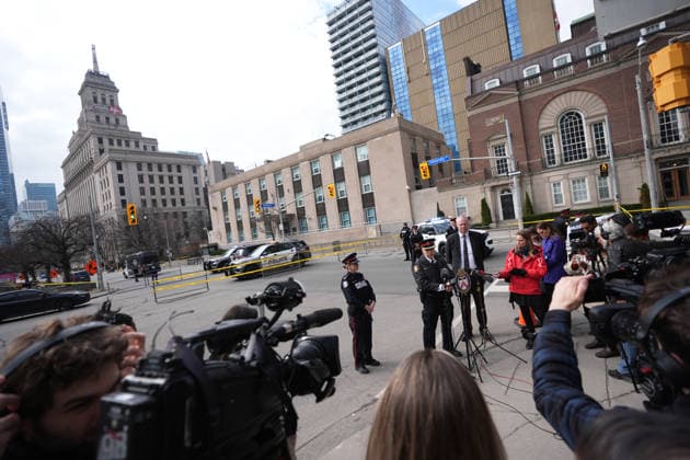 Shots fired at US Consulate in Toronto TORONTO, CANADA - MARCH 10 : Toronto Police Deputy Chief Frank Barreto addresses to media after a ‘firearm discharge’at the US Consulate in Toronto, Ontario, Canada on March 10, 2026. Toronto police, in a social media post, said there was a firearm discharge at the diplomatic mission around 5.29 am local time but said there were no injuries. Mert Alper Dervis Anadolu Ontario Canada. Editorial use only. Please get in touch for any other usage.  Copyright: x2026xAnadoluxMertxAlperxDervisx