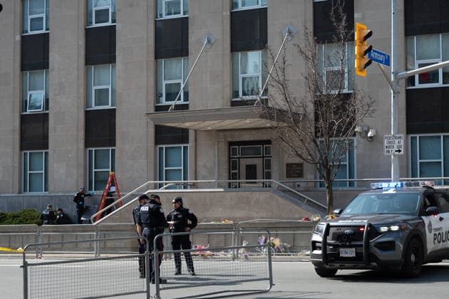 (260310) -- TORONTO, March 10, 2026 -- Toronto police work at the scene of a shooting incident in Toronto, Canada, on March 10, 2026. Toronto police said Tuesday they are investigating a shooting incident targeting the U.S. consulate in the largest city in Canada. No injuries were reported, police said, adding that they did not have information on a suspect. (Photo by Li Haitao Xinhua) CANADA-TORONTO-U.S. CONSULATE-SHOOTING LinxWei 
