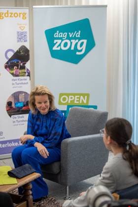 Queen Mathilde of Belgium is pictured during a royal visit to the De Kering youth support center run by the non-profit organisation Ter Loke in Malle, as part of the 11th edition of the Week van de Zorg (Care Week), on Wednesday 11 March 2026. Ter Loke is active in special youth care, family care and support for people with disabilities.  JONASxROOSENS 167129708