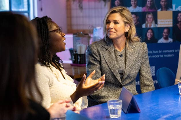 11-03-2026 Amsterdam Queen Maxima presented a workbook at the Anne-Bo Foundation, a foundation focuses on girls for whom studying is not a given, for example, because they grow up in poverty, have a history of refugee status, or have been in youth care, at LAB111 in Amsterdam. Â  Copyright: xPPEx