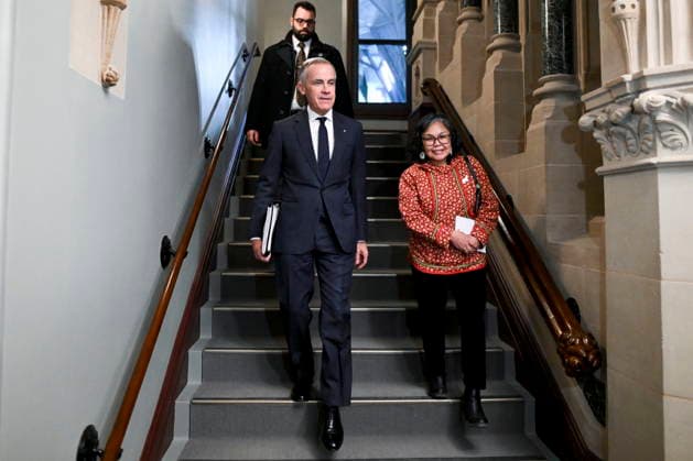 March 11, 2026, Ottawa, On, Canada: Prime Minister Mark Carney and Nunavut MP Lori Idlout, who crossed the floor from the NDP to the Liberals, make their way to a meeting of the Liberal caucus on Parliament Hill in Ottawa, on Wednesday, March 11, 2026. Ottawa Canada  - ZUMAc35_ 20260311_zaf_c35_022 Copyright: xSpencerxColbyx