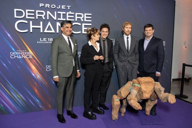 Projet Derniere Chance Paris Film Premiere Aditya Sood, Amy Pascal, Phil Lord, Ryan Gosling and Christopher Miller attends Projet Derniere Chance - Project Hail Mary Paris Film Premiere at Pathe Palace on March 11, 2026 in Paris, France. Photo by Nasser Berzane ABACAPRESS.COM Paris France  Copyright: xBerzanexNasser ABACAx