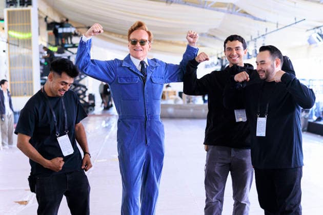 March 11, 2026, Hollywood, California, USA: 98th Oscars host Conan O BRIEN and assistants flex their biceps during the Red Carpet at the Dolby Theater in Hollywood ahead of the upcoming Academy Awards which will take place Sunday March 15th. Hollywood USA  - ZUMAp124 20260311_zaa_p124_020 Copyright: xArianaxRuizx