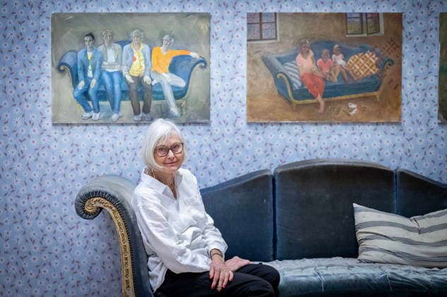 HELSINGBORG 2026 03 12 Gittan Jönsson is interviewed in her studio couch in the inner room at Thursdays press screening of the new Helsingborg Art Gallery and the exhibition My Moment on Earth, a major retrospective with Gittan Jönsson at Dunkers Kulturhus in Helsingborg CITY SWEDEN x50090x  Copyright: xJohanxNilssonx xTTx GITTAN JÖNSSON - HELSINGBORGS NYA KONSTHALL 19wmZripi5s