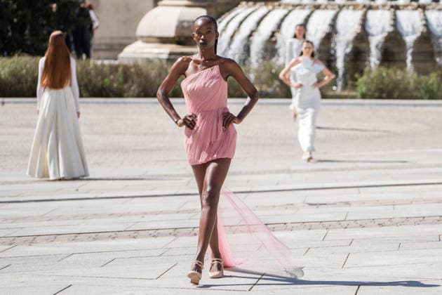 Inaugural fashion show of OMODA Madrid es Moda in Plaza de Espana Inaugural fashion show of OMODA Madrid es Moda in Plaza de Espana, on March 12, 2026, in Madrid Spain Organized by the Asociación Creadores de Moda de Espana ACME and the Madrid City Council, the show brings together 24 designers on an outdoor runway with the historic buildings as a backdrop, the show brings together 24 designers on an outdoor catwalk with the historic buildings of the square as a backdrop, combining established names - Devota Lomba, Roberto Verino, Roberto Torretta, Oteyza - with avant-garde firms such as Eduardo Navarrete and Dominnico 12 MARCH 2026 César Vallejo Rodrí Madrid Madrid Spain  Copyright: xCÃ sarxVallejoxRodriguezx 7360501