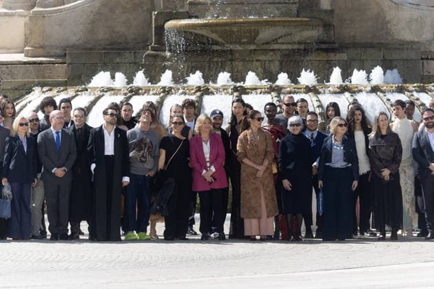 Inaugural fashion show of OMODA Madrid es Moda in Plaza de Espana Family photo during the inaugural fashion show of OMODA Madrid es Moda in Plaza de Espana, on March 12, 2026, in Madrid Spain Organized by the Asociación Creadores de Moda de Espana ACME and the Madrid City Council, the show brings together 24 designers on an outdoor runway with the historic buildings as a backdrop, the show brings together 24 designers on an outdoor catwalk with the historic buildings of the square as a backdrop, combining established names - Devota Lomba, Roberto Verino, Roberto Torretta, Oteyza - with avant-garde firms like Eduardo Navarrete and Dominnico 12 MARCH 2026 Madrid Madrid Spain  Copyright: xEduardoxParrax 7360592