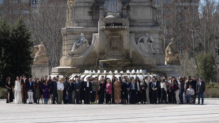 Inaugural fashion show of OMODA Madrid es Moda in Plaza de Espana Family photo during the inaugural fashion show of OMODA Madrid es Moda in Plaza de Espana, on March 12, 2026, in Madrid Spain Organized by the Asociación Creadores de Moda de Espana ACME and the Madrid City Council, the show brings together 24 designers on an outdoor runway with the historic buildings as a backdrop, the show brings together 24 designers on an outdoor catwalk with the historic buildings of the square as a backdrop, combining established names - Devota Lomba, Roberto Verino, Roberto Torretta, Oteyza - with avant-garde firms like Eduardo Navarrete and Dominnico 12 MARCH 2026 Madrid Madrid Spain  Copyright: xEduardoxParrax 7360593