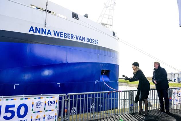 Texel, The Netherlands, 2026-03-12 14:25:47 TEXEL, 11-03-2026, NIOZ harbor. Queen Maxima christens the research vessel Anna Weber-van Bosse of the Royal Netherlands Institute for Sea Research (NIOZ). The christening ceremony will take place on Texel in the NIOZ harbor. The ship enables oceanographers to conduct research from the surface to the deep sea and from the poles to the tropics. PHOTO: NLBeeld Patrick van Emst Credit: NL Beeld Patrick van Emst  Copyright: xx x